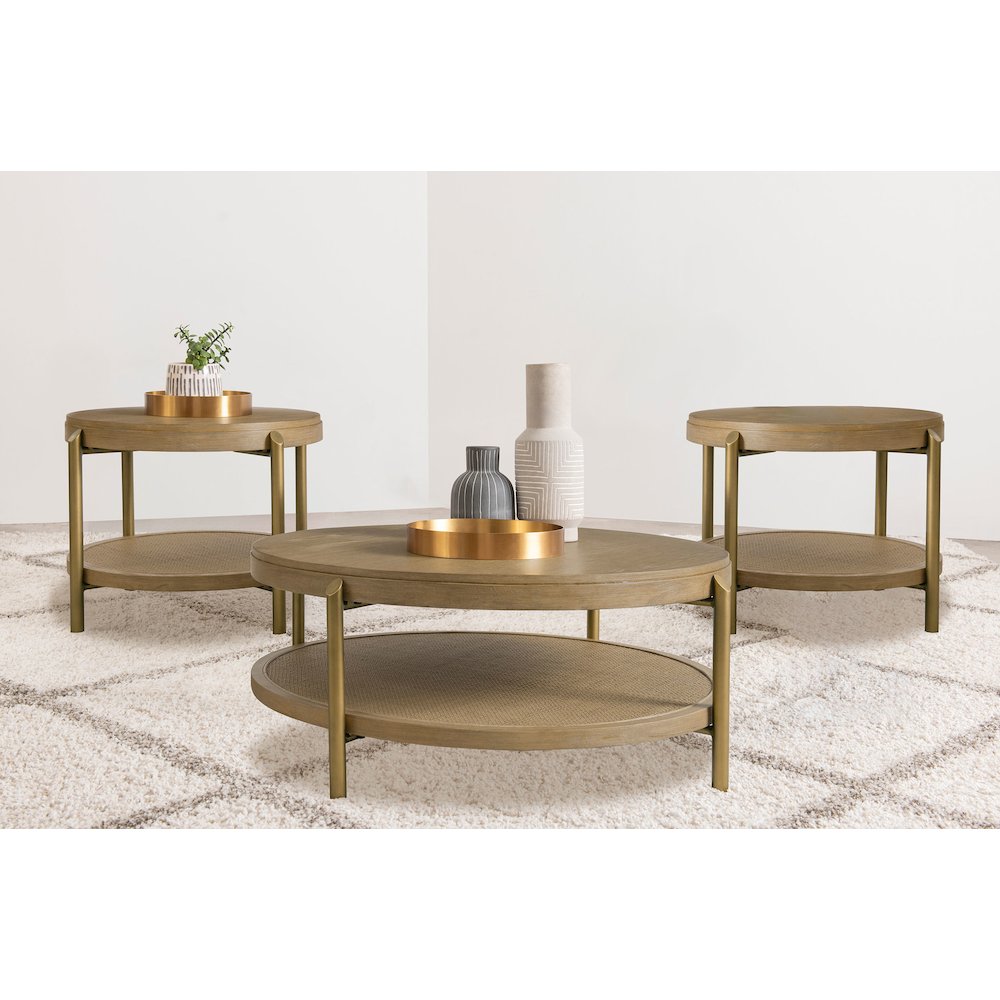 Arini 3-piece Round Coffee and End Table Set Sand Wash. Picture 5