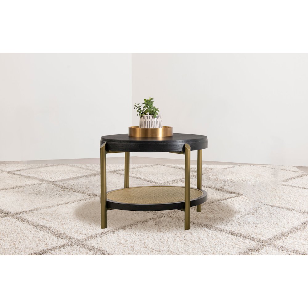Arini Round End Side Table With Storage Shelf Black. Picture 2