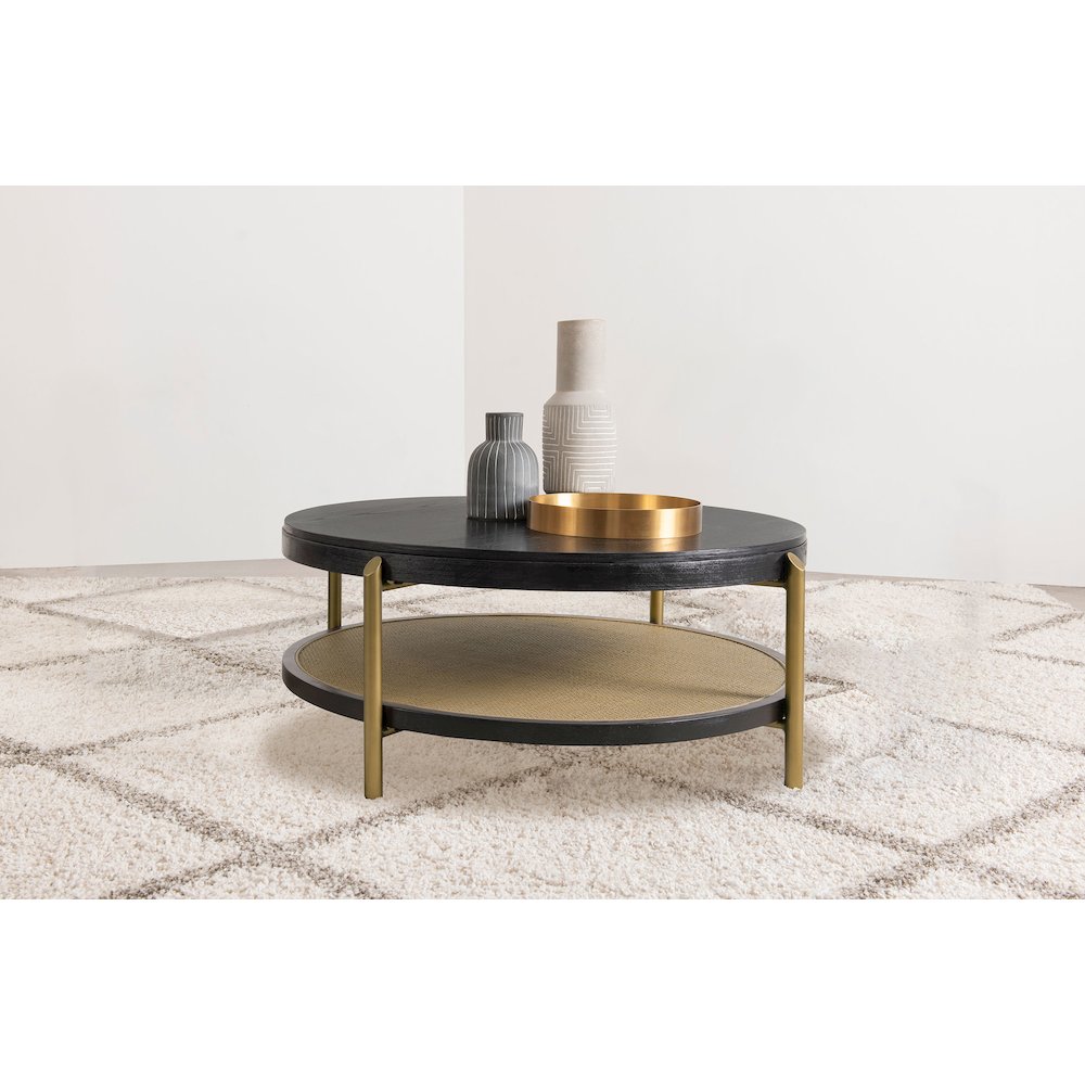 Arini Round Coffee Table With Storage Shelf Black. Picture 2
