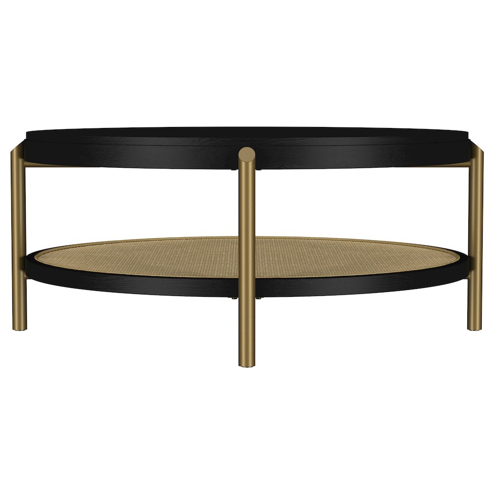 Arini Round Coffee Table With Storage Shelf Black. Picture 5