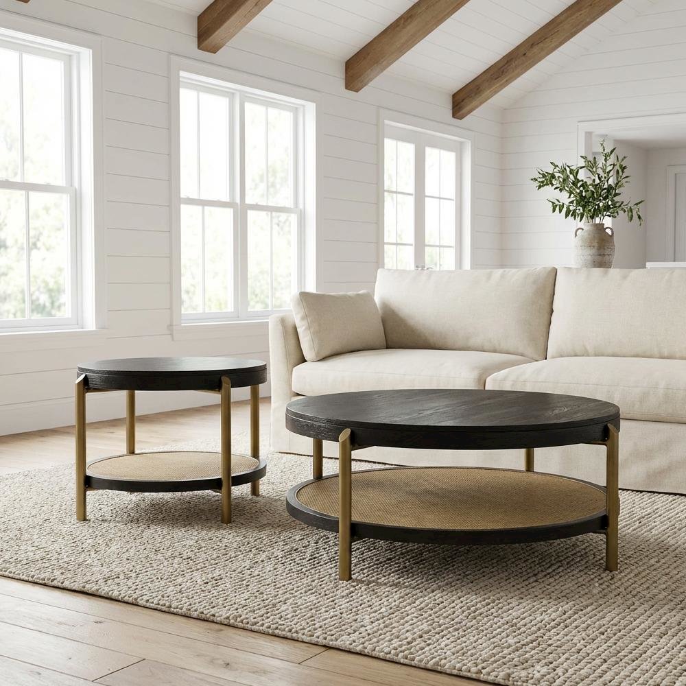 Black 2-Piece Round Coffee and End Table Set with Sturdy Design. Picture 2