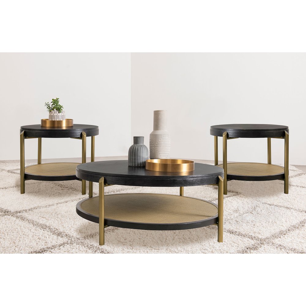 Arini 3-piece Round Coffee and End Table Set Black. Picture 1