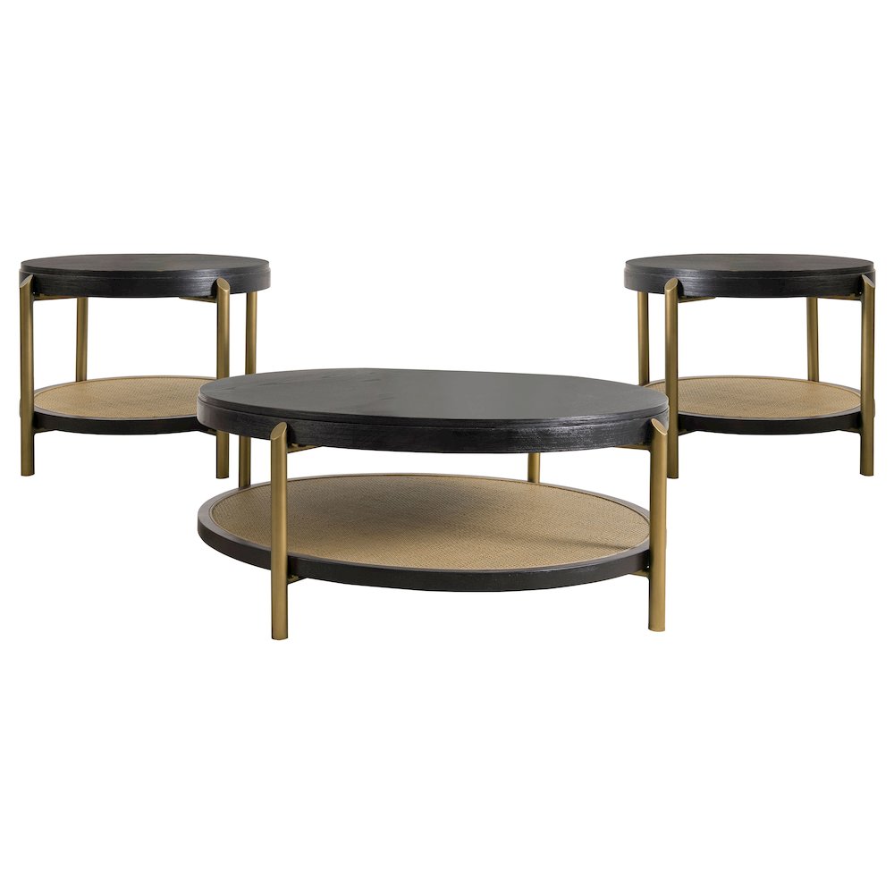 Arini 3-piece Round Coffee and End Table Set Black. Picture 2
