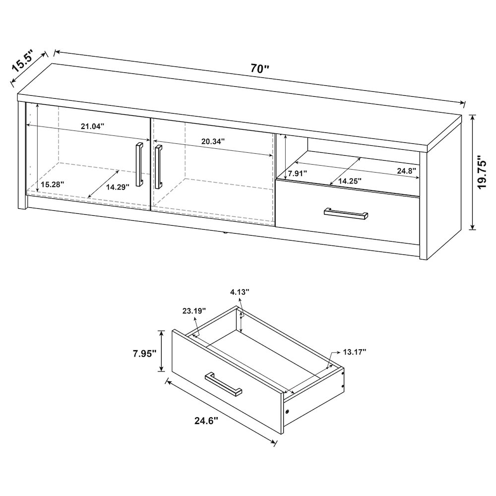 Murray 70-inch 2-door TV Stand Media Console Black. Picture 3