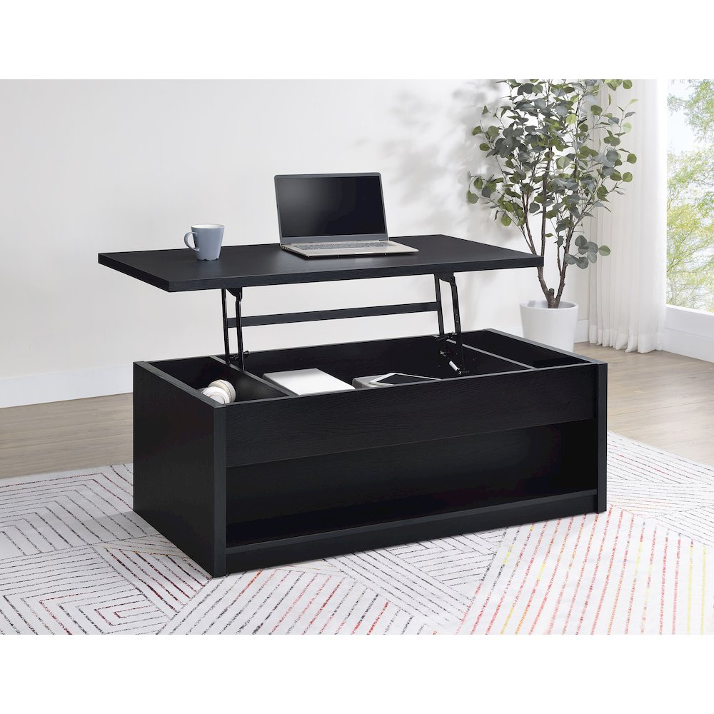 Knapp Lift Top Cocktail Coffee Table with Dual Drawers Black. Picture 2