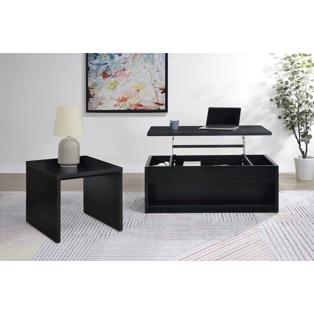 Knapp Lift Top Cocktail Coffee Table with Dual Drawers Black. Picture 5