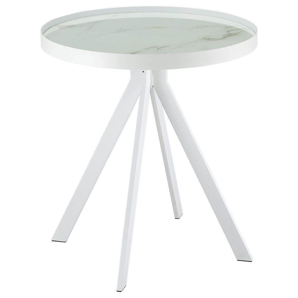 Briggs Round Marble Printed Glass Top End Side Table White. Picture 2