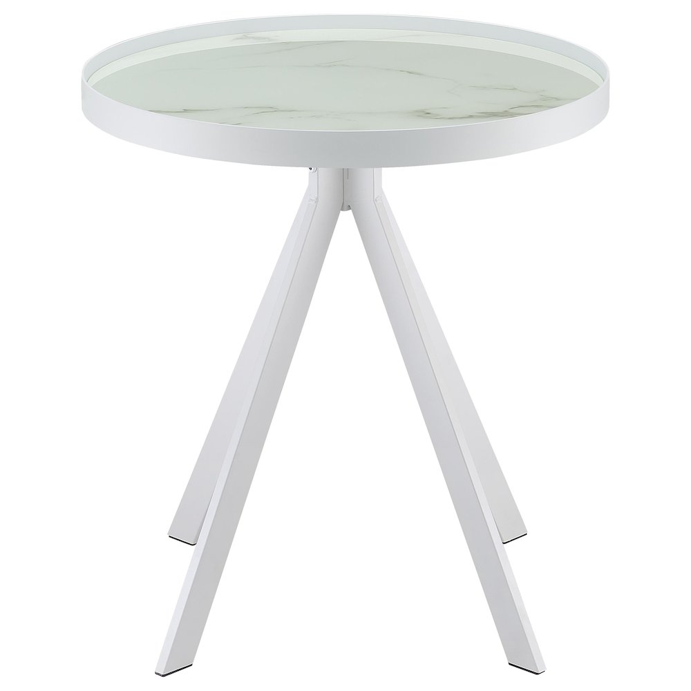Briggs Round Marble Printed Glass Top End Side Table White. Picture 3