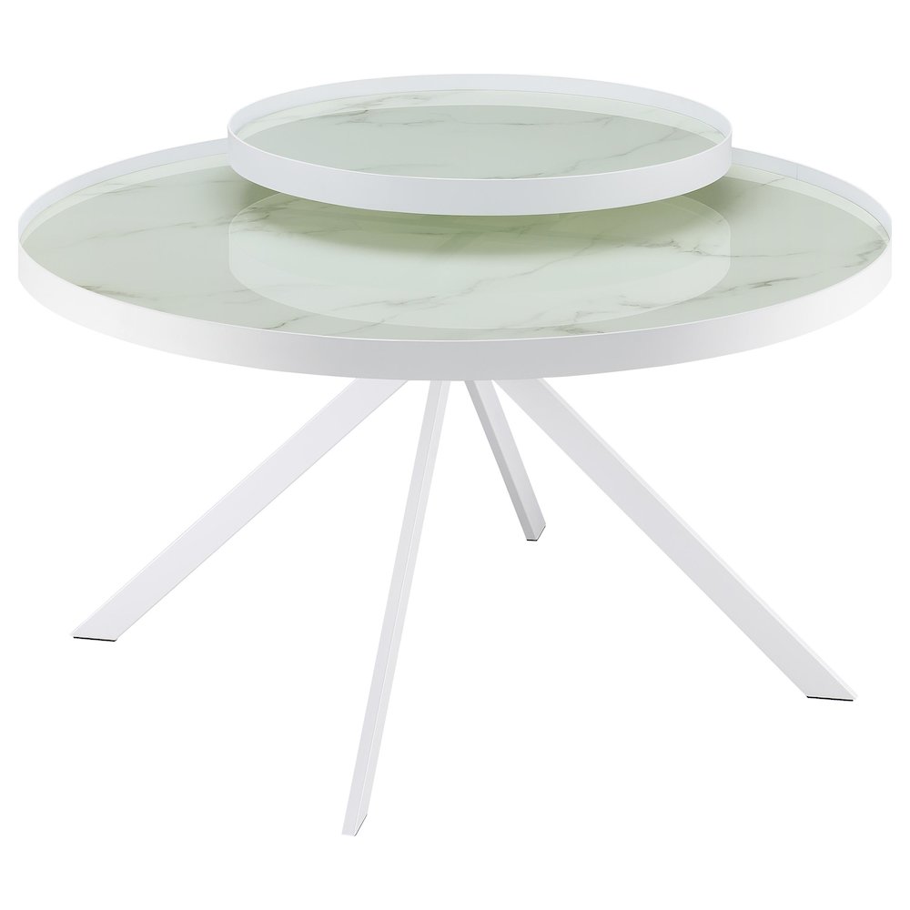 Briggs Round Marble Printed Glass Top Coffee Table White. Picture 1