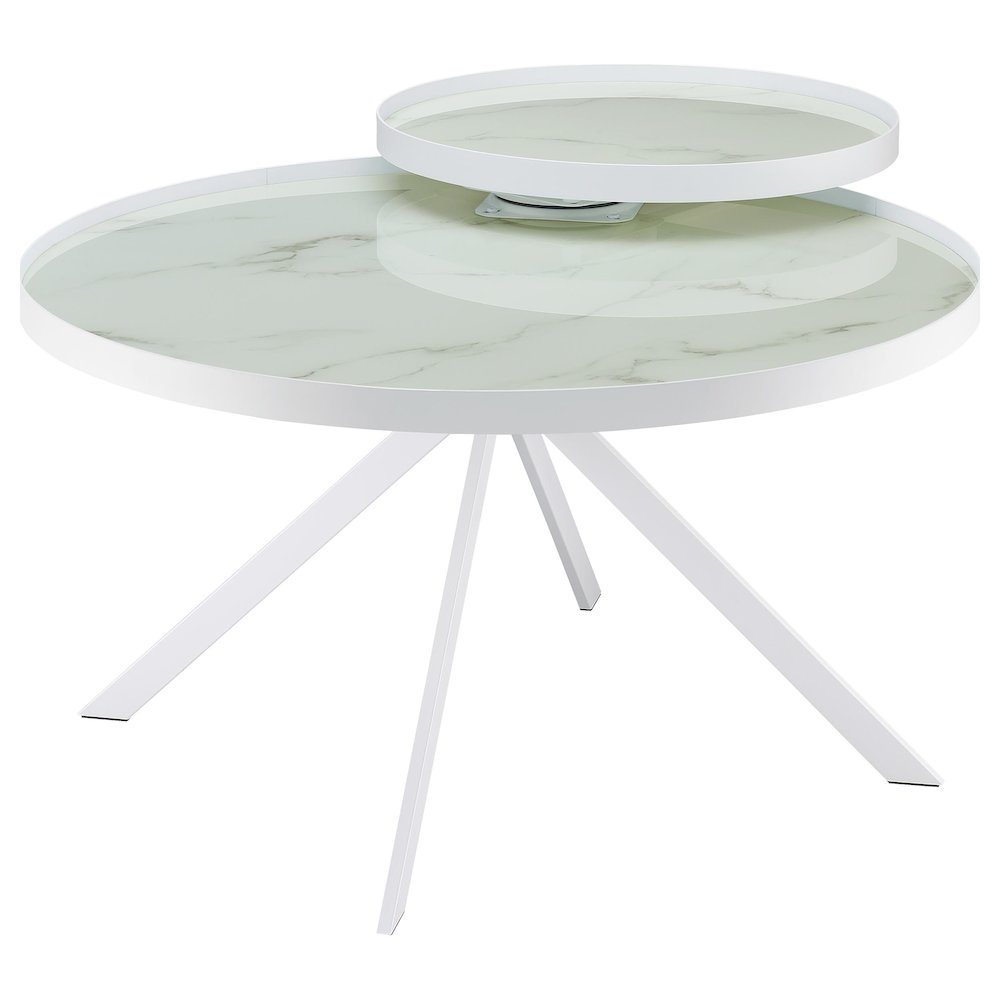 Briggs Round Marble Printed Glass Top Coffee Table White. Picture 4