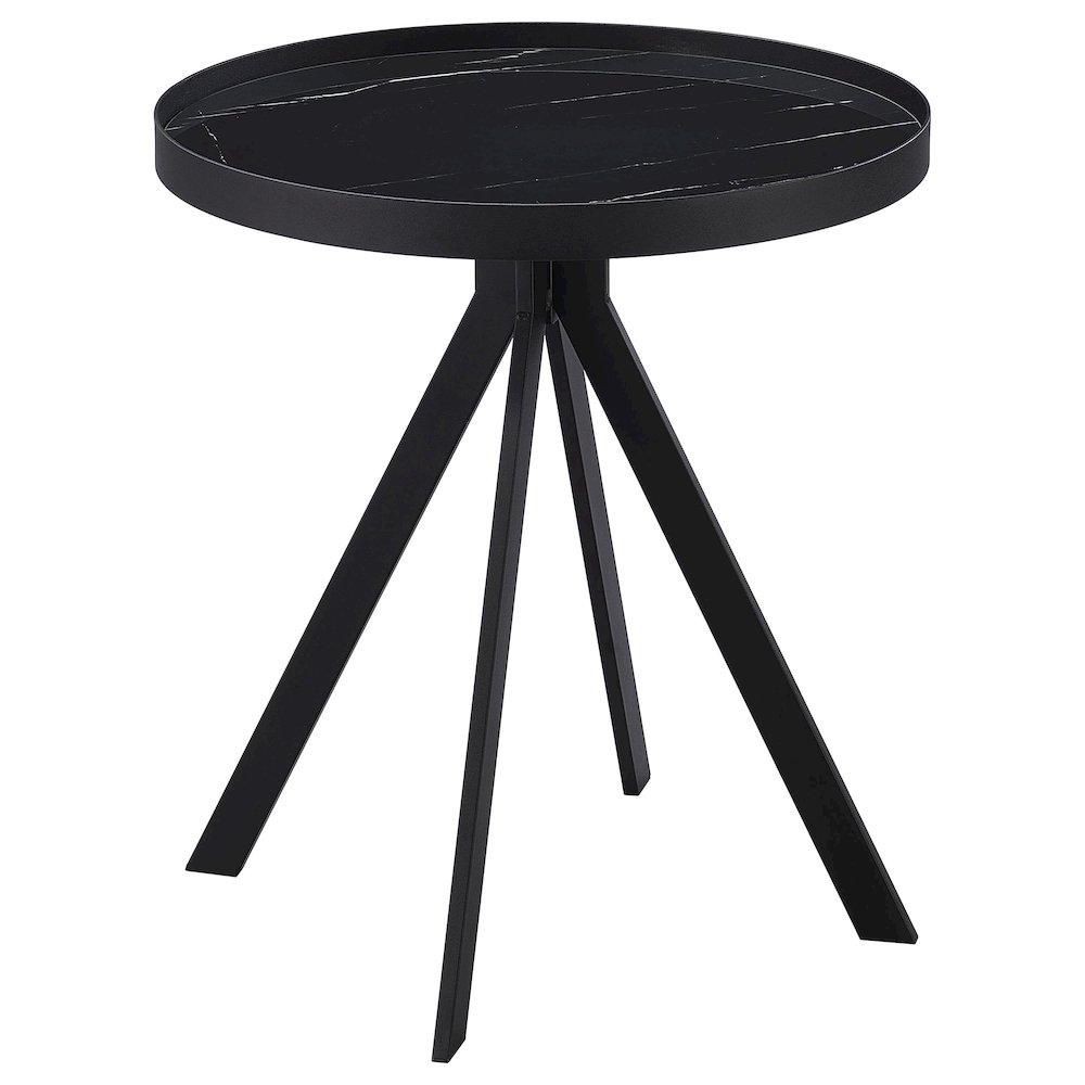 Briggs Round Marble Printed Glass Top End Table Black. Picture 2