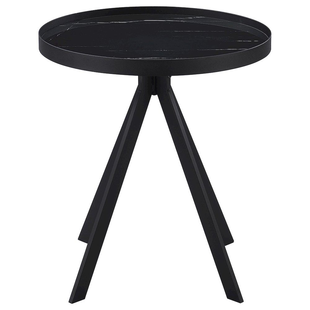 Briggs Round Marble Printed Glass Top End Table Black. Picture 3