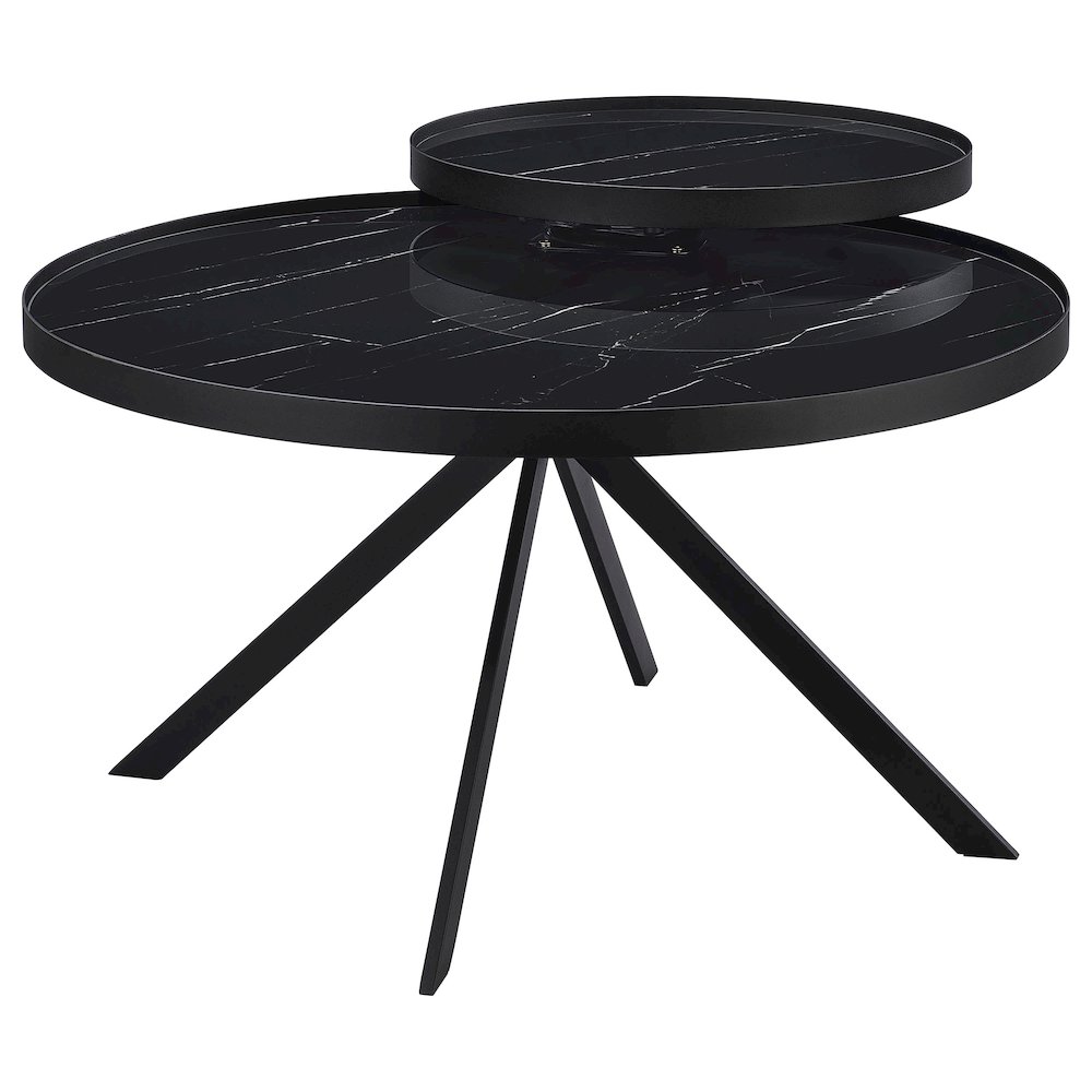 Briggs Round Marble Printed Glass Top Coffee Table Black. Picture 4