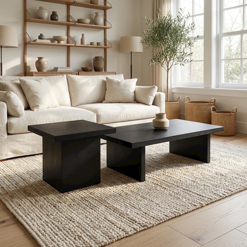 Black 2-Piece Rectangular Table Set with Contemporary Design and Durable Glide. Picture 3