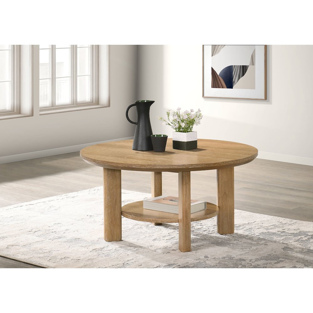 Ottowa 36-inch Round Wood Cocktail Coffee Table Light Oak. Picture 2