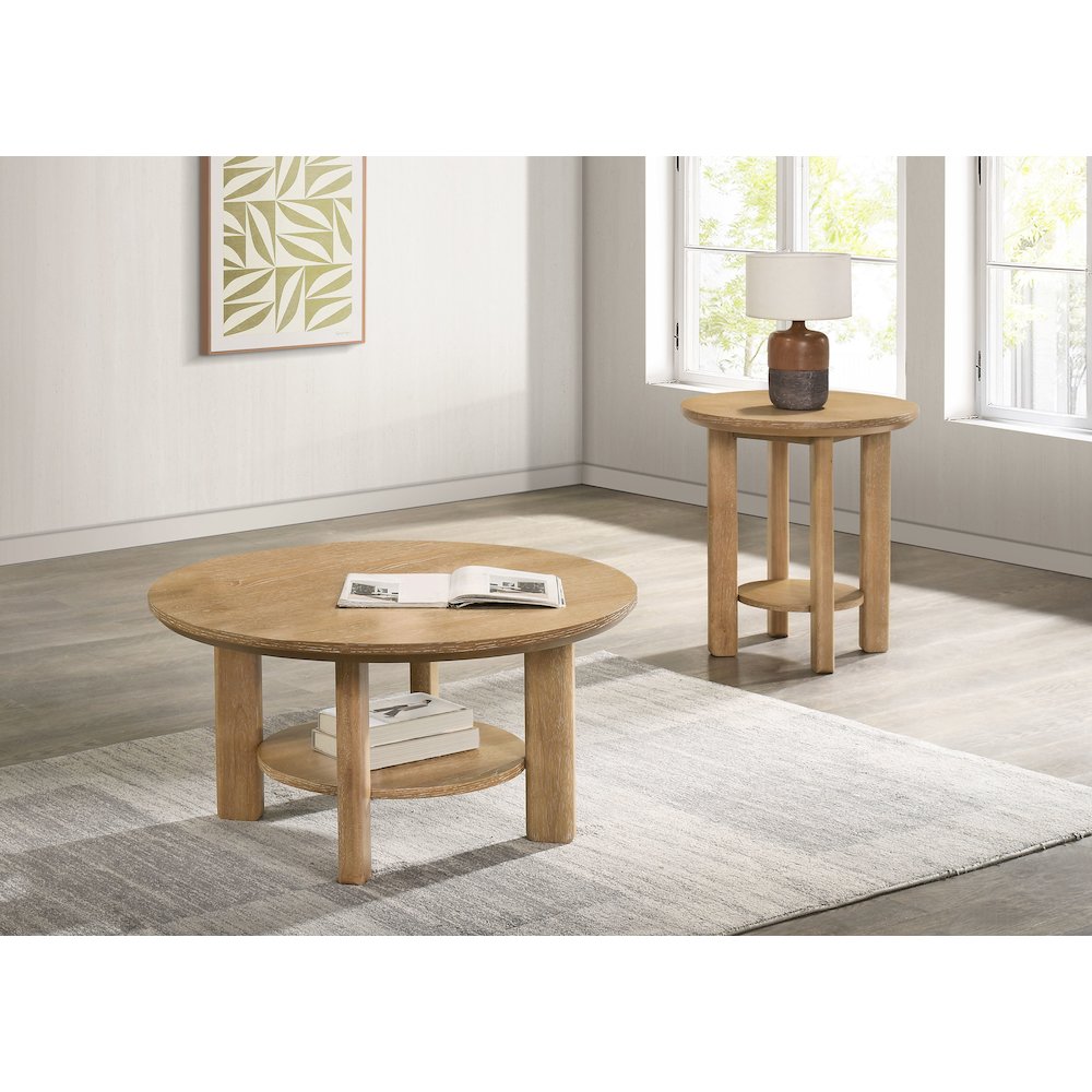 Ottowa 36-inch Round Wood Cocktail Coffee Table Light Oak. Picture 9