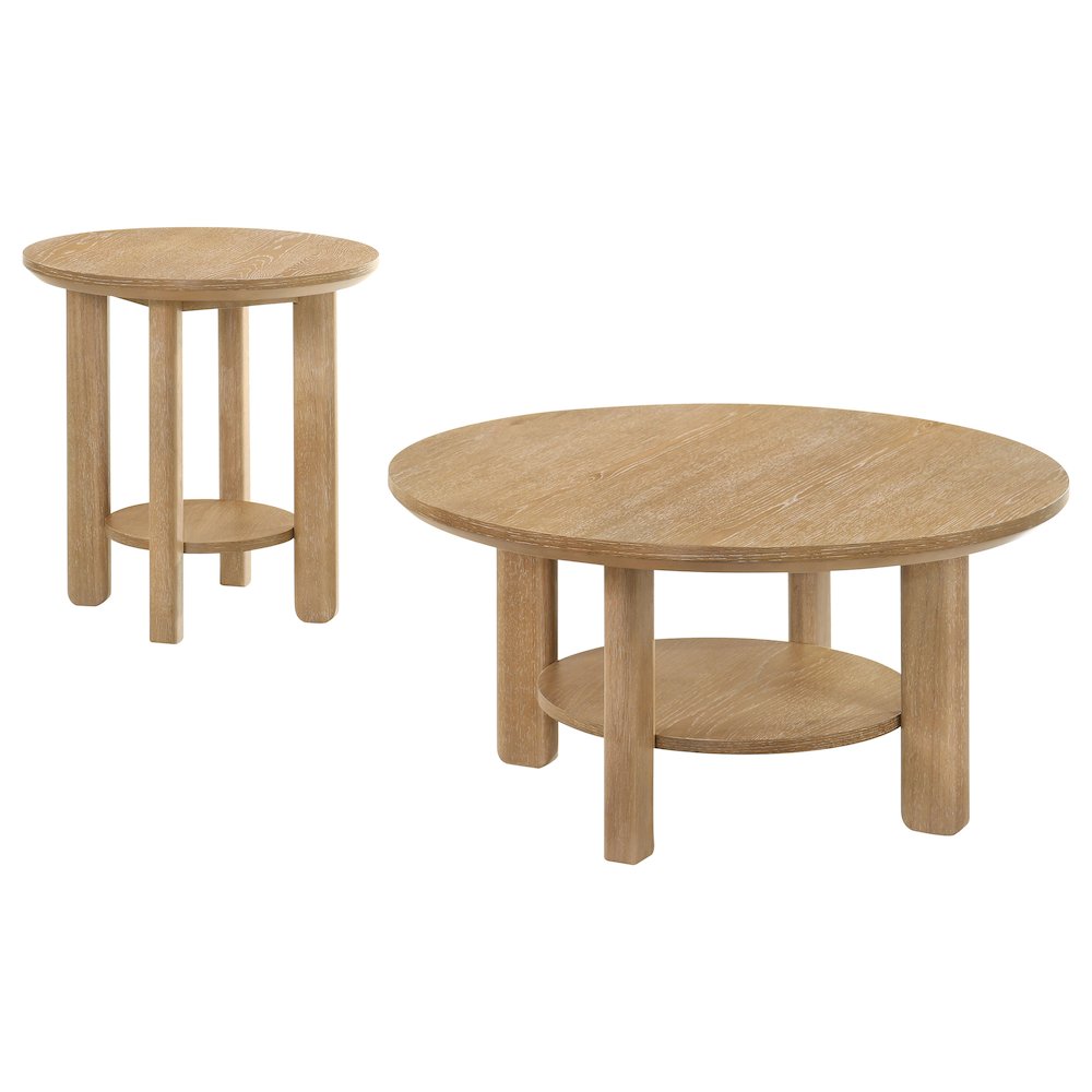 Ottowa 2-piece Round Wood Coffee Table Set Light Oak. Picture 1