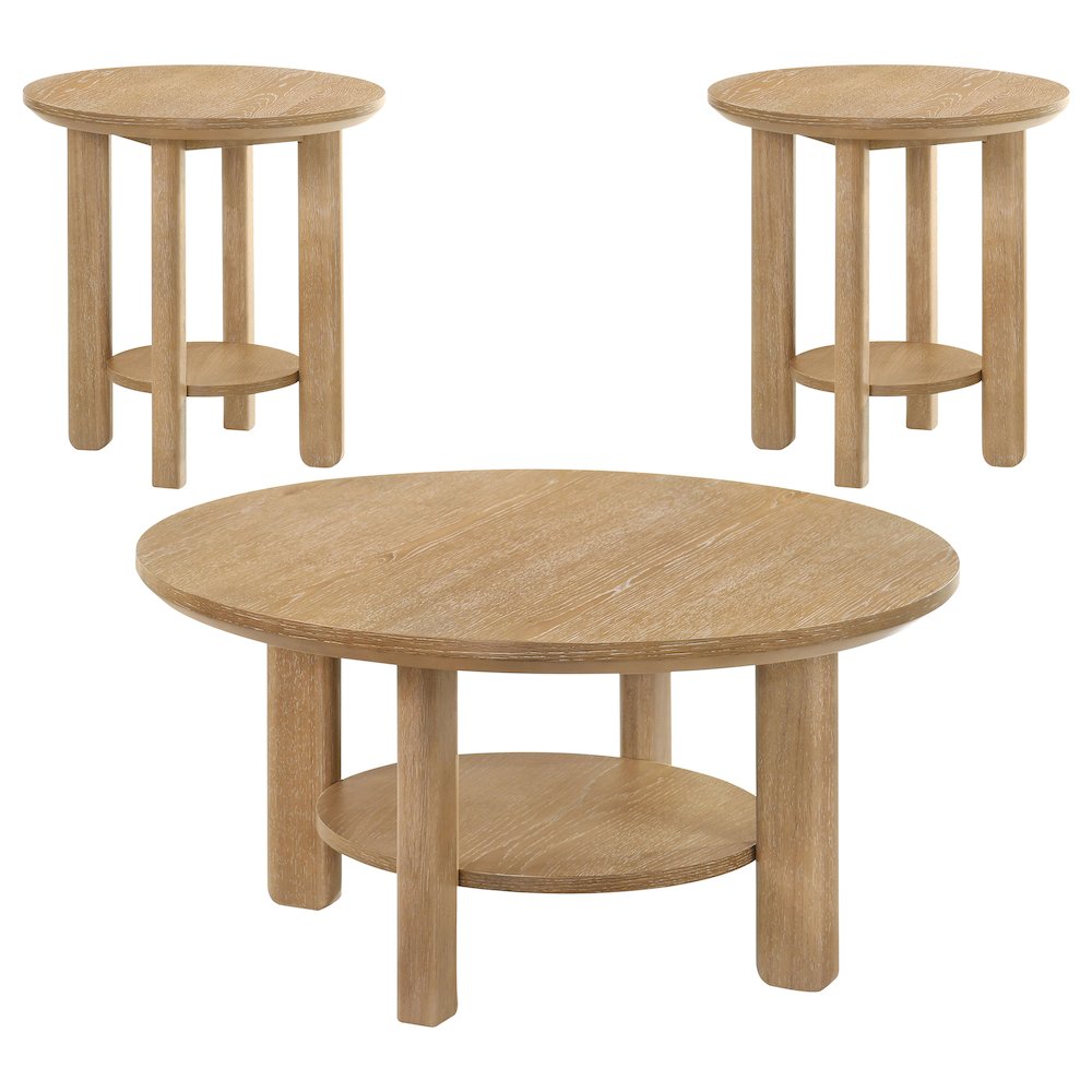 Ottowa 3-piece Round Wood Coffee Table Set Light Oak. Picture 1