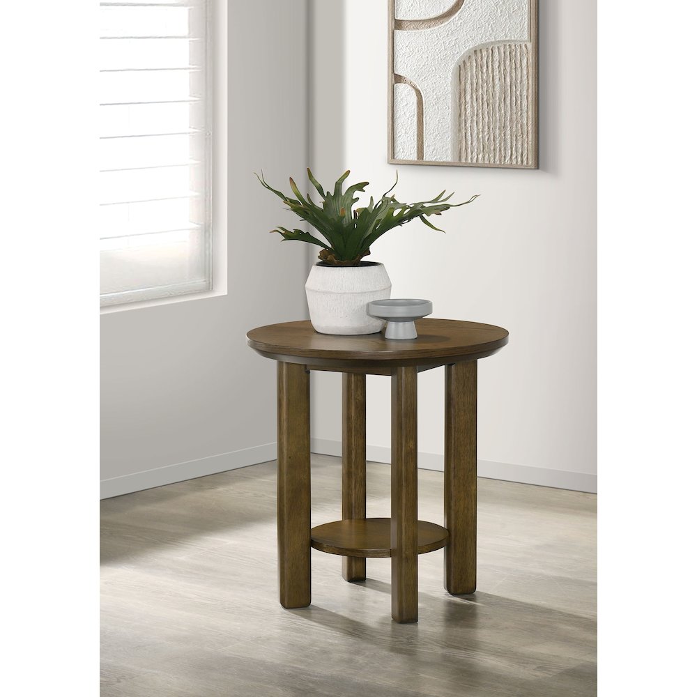 Ottowa Round Wood Side End Table with Shelf Brown. Picture 2