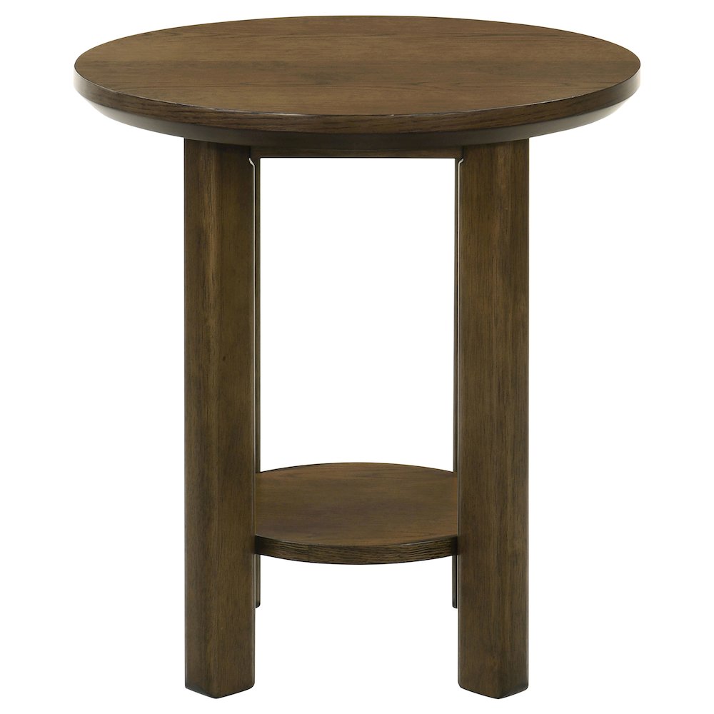 Ottowa Round Wood Side End Table with Shelf Brown. Picture 3