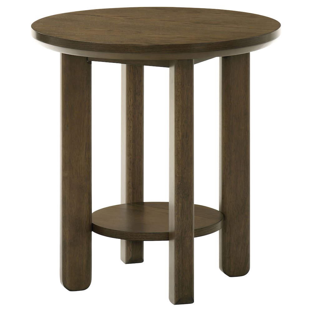 Ottowa Round Wood Side End Table with Shelf Brown. Picture 4