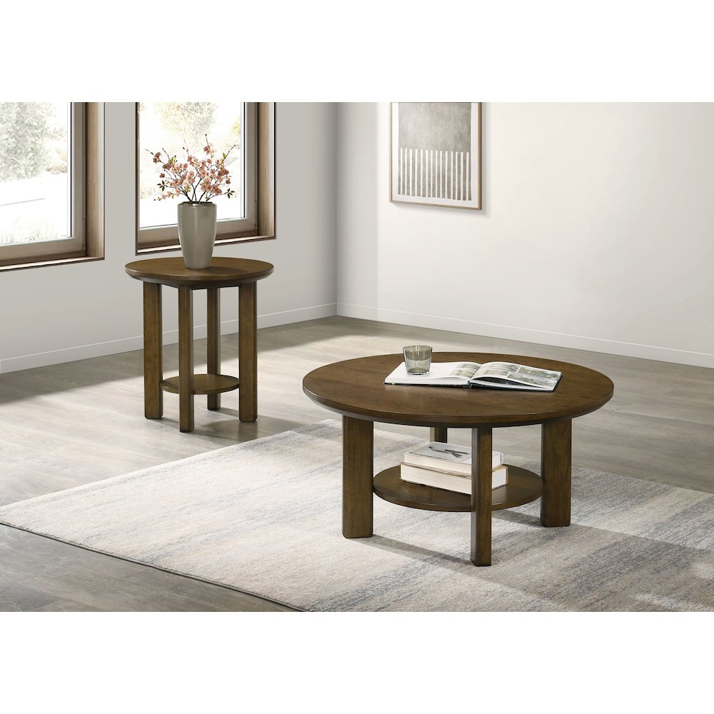 Ottowa Round Wood Side End Table with Shelf Brown. Picture 9