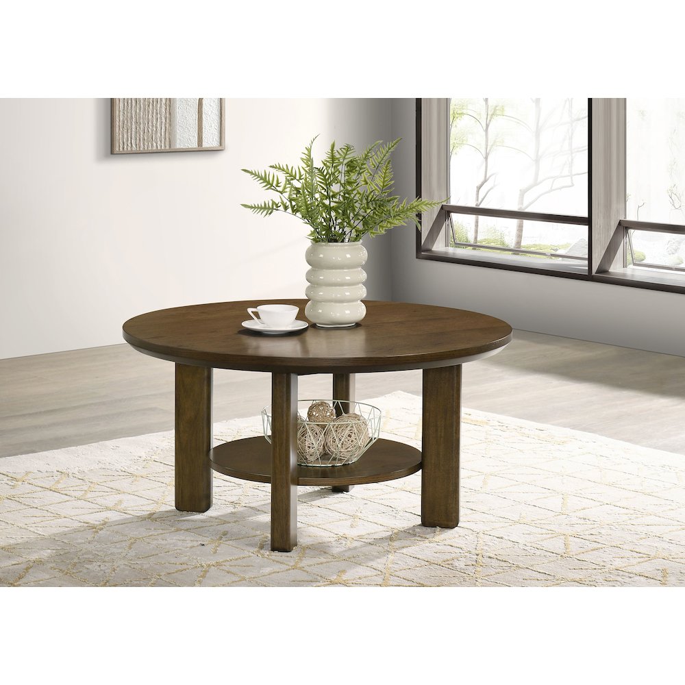 Ottowa 36-inch Round Wood Cocktail Coffee Table Brown. Picture 2