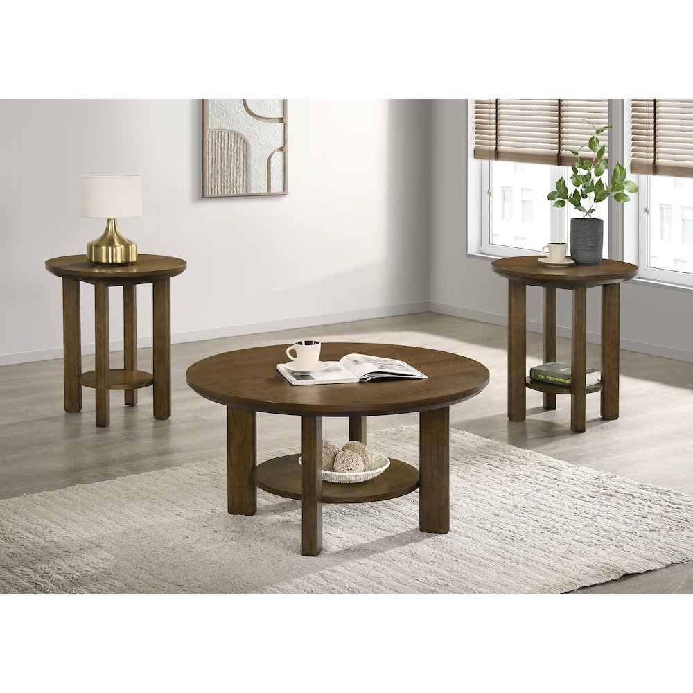 Ottowa 3-piece Round Wood Coffee Table Set Brown. Picture 2