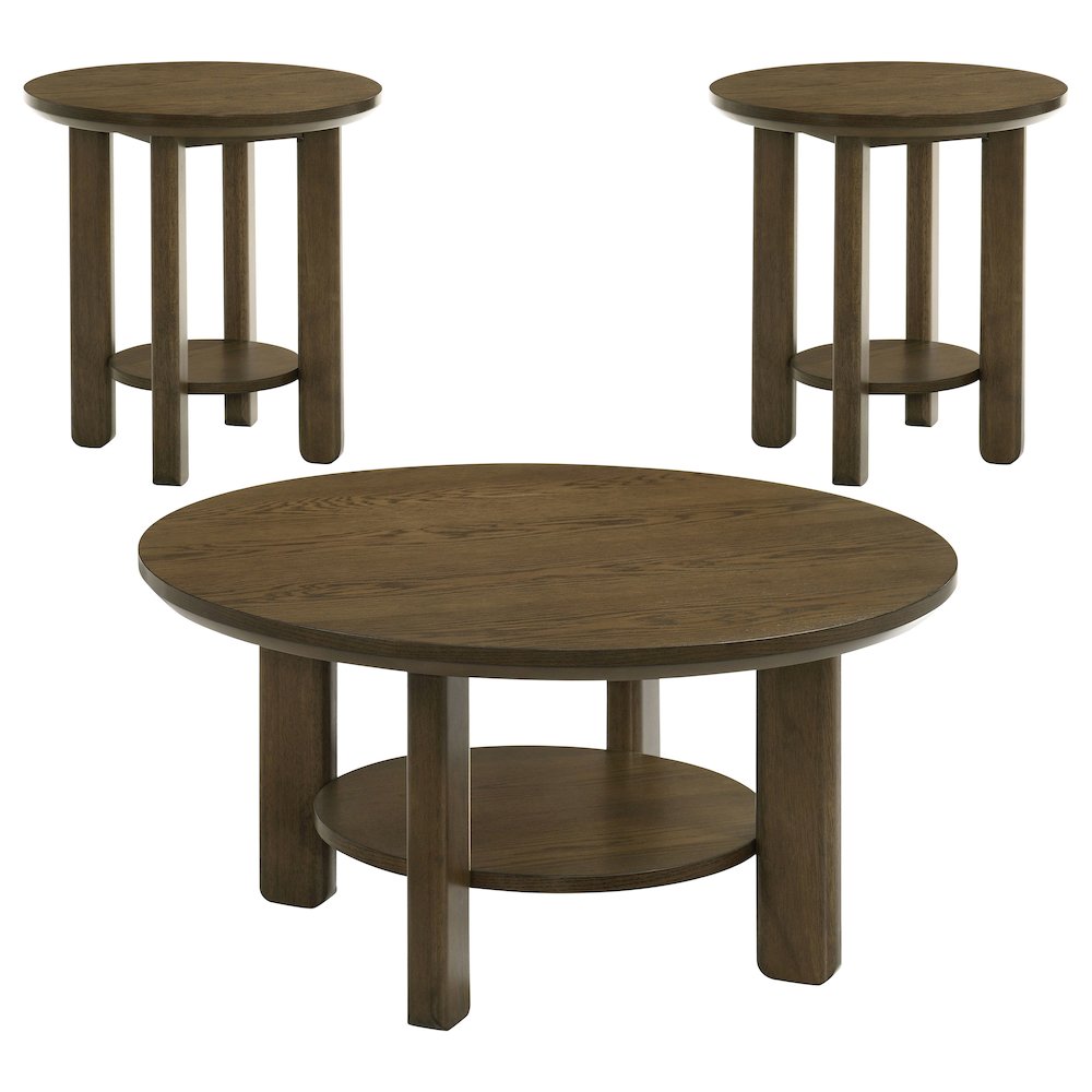Ottowa 3-piece Round Wood Coffee Table Set Brown. Picture 1