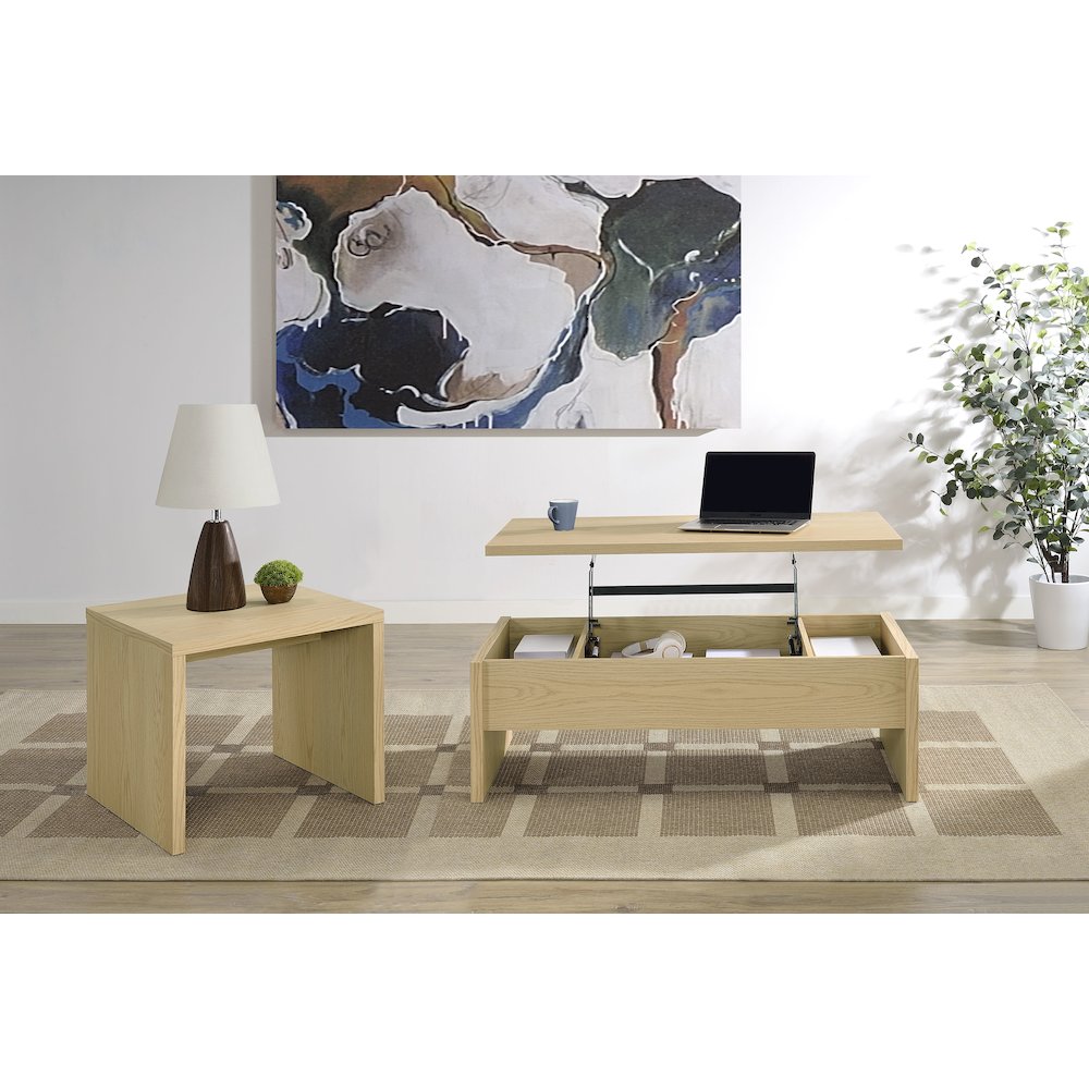 Canoga Engineered Wood Lift Top Coffee Table Light Oak. Picture 12