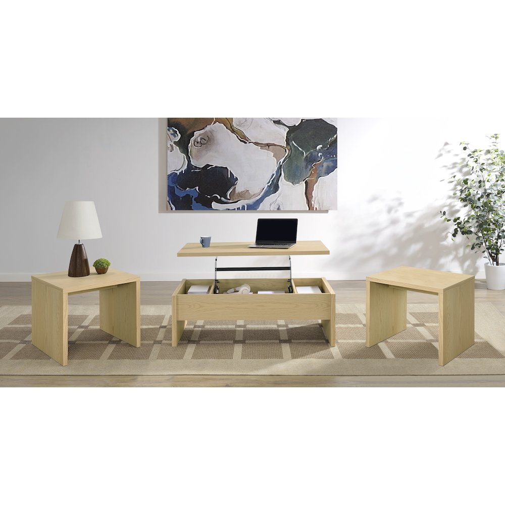 Canoga 3-piece Lift Top Cocktail Coffee Table Set Light Oak. Picture 2