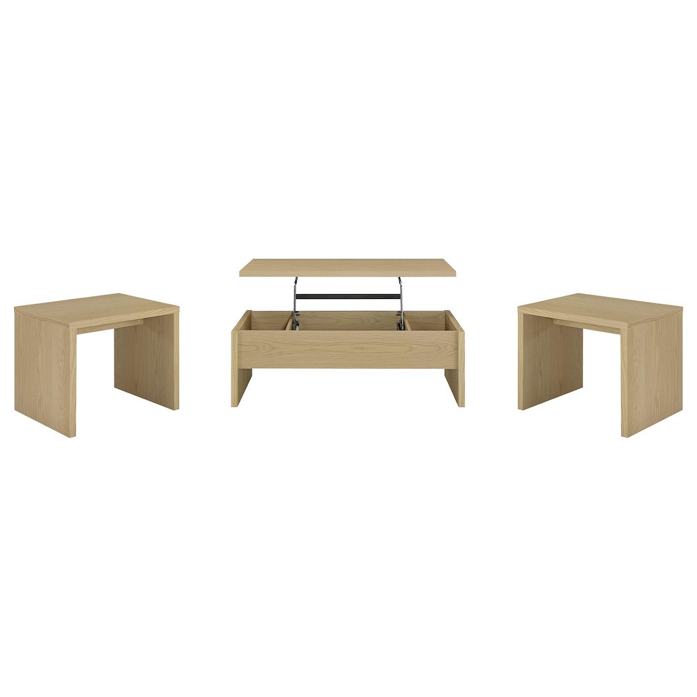 Canoga 3-piece Lift Top Cocktail Coffee Table Set Light Oak. Picture 1