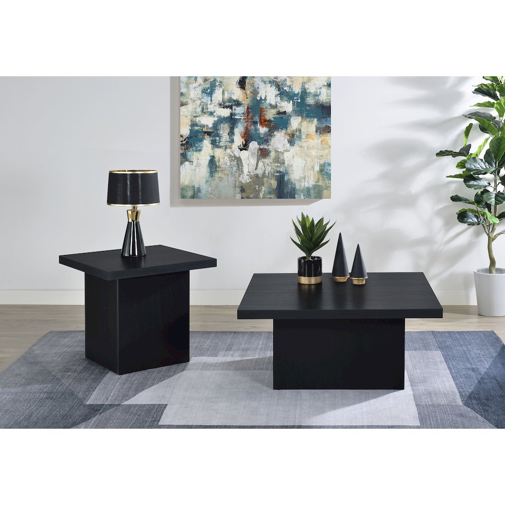 Devar 2-piece Square Cocktail Coffee End Table Set Black. Picture 1