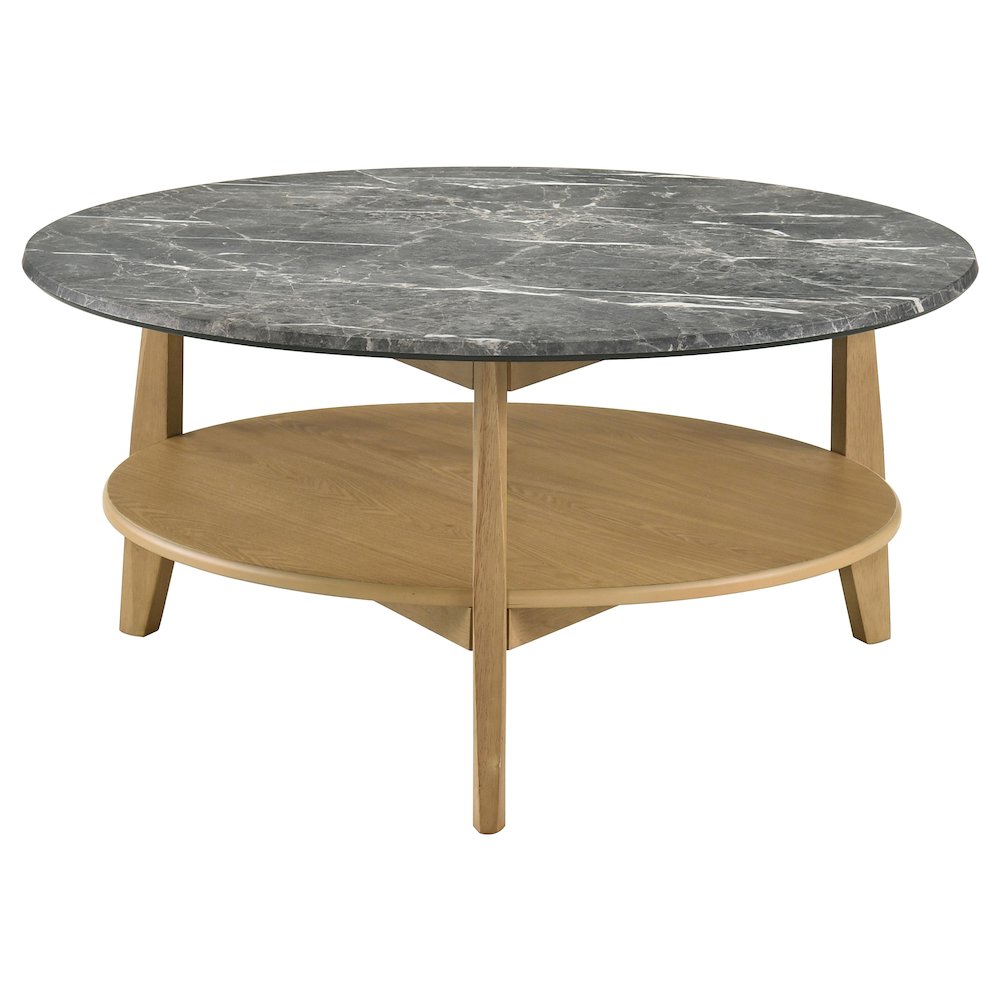 Bradley Round SmartTop Cocktail Coffee Table Grey and Natural. Picture 2