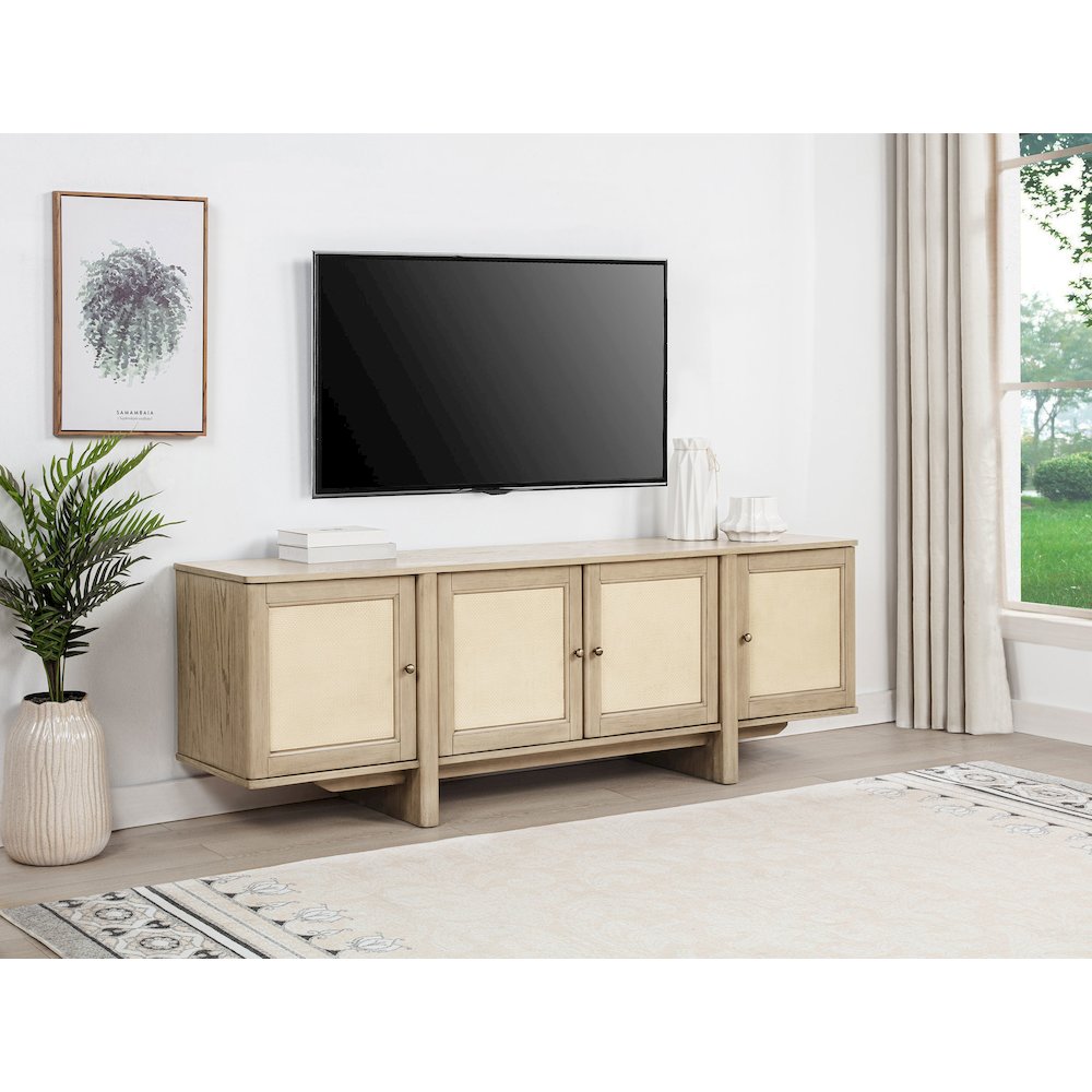 Kailani 79-inch 4-door Cane TV Stand Media Console Beige Oak. Picture 2