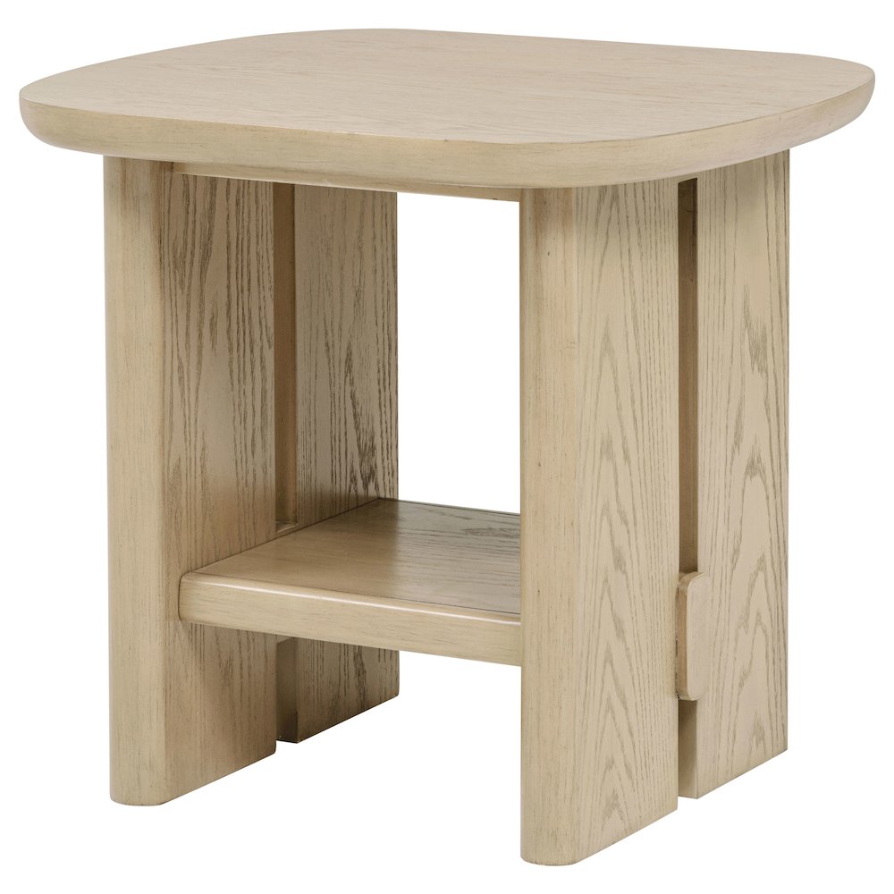 Kailani Coastal Square End Side Table with Shelf Beige Oak. Picture 4