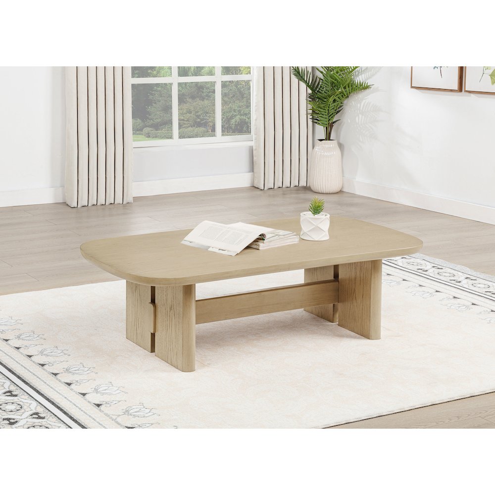 Kailani Coastal Rectangular Cocktail Coffee Table Beige Oak. Picture 2
