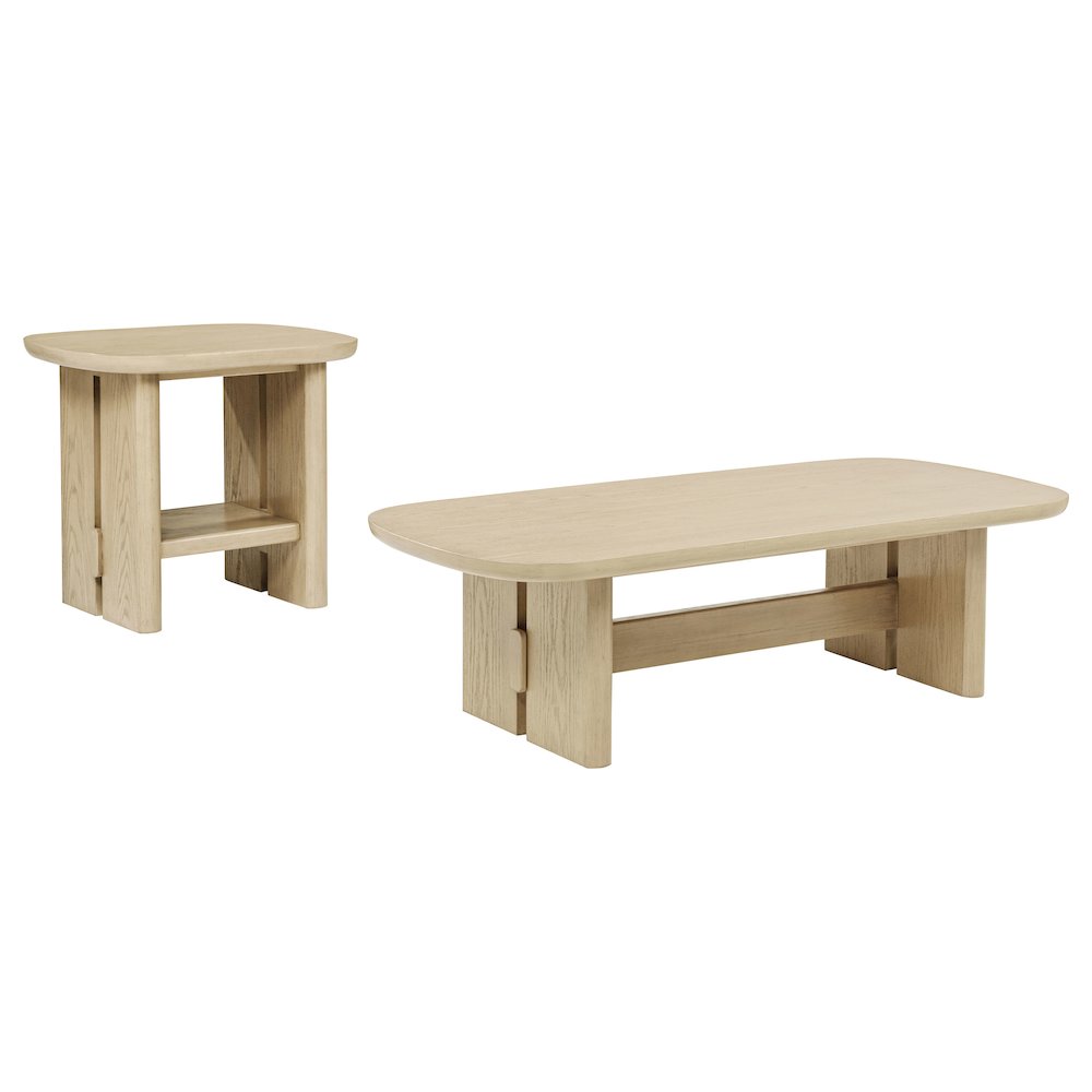 Kailani 2-piece Coastal Coffee and End Table Set Beige Oak. Picture 2