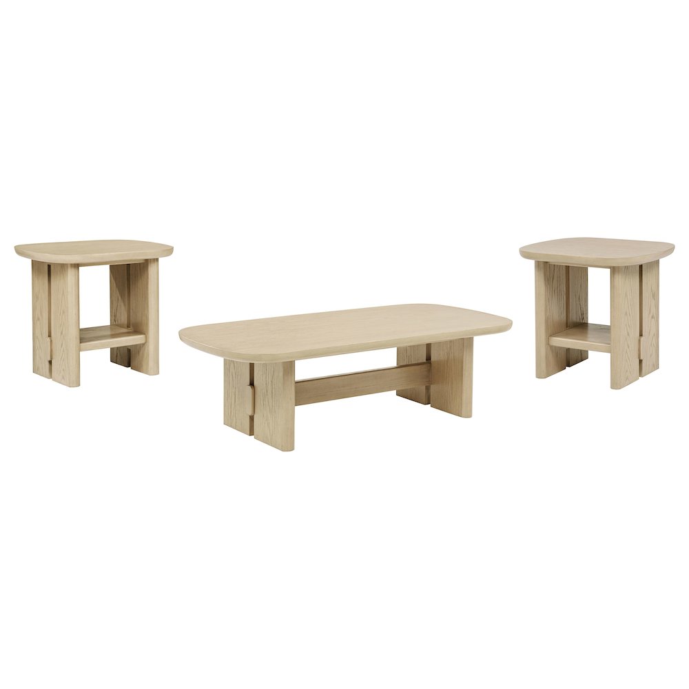 Kailani 3-piece Coastal Coffee and End Table Set Beige Oak. Picture 2