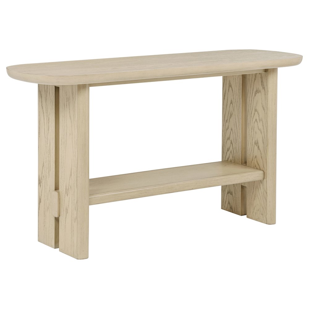 Kailani Coastal Sofa Console Table with Shelf Beige Oak. Picture 1