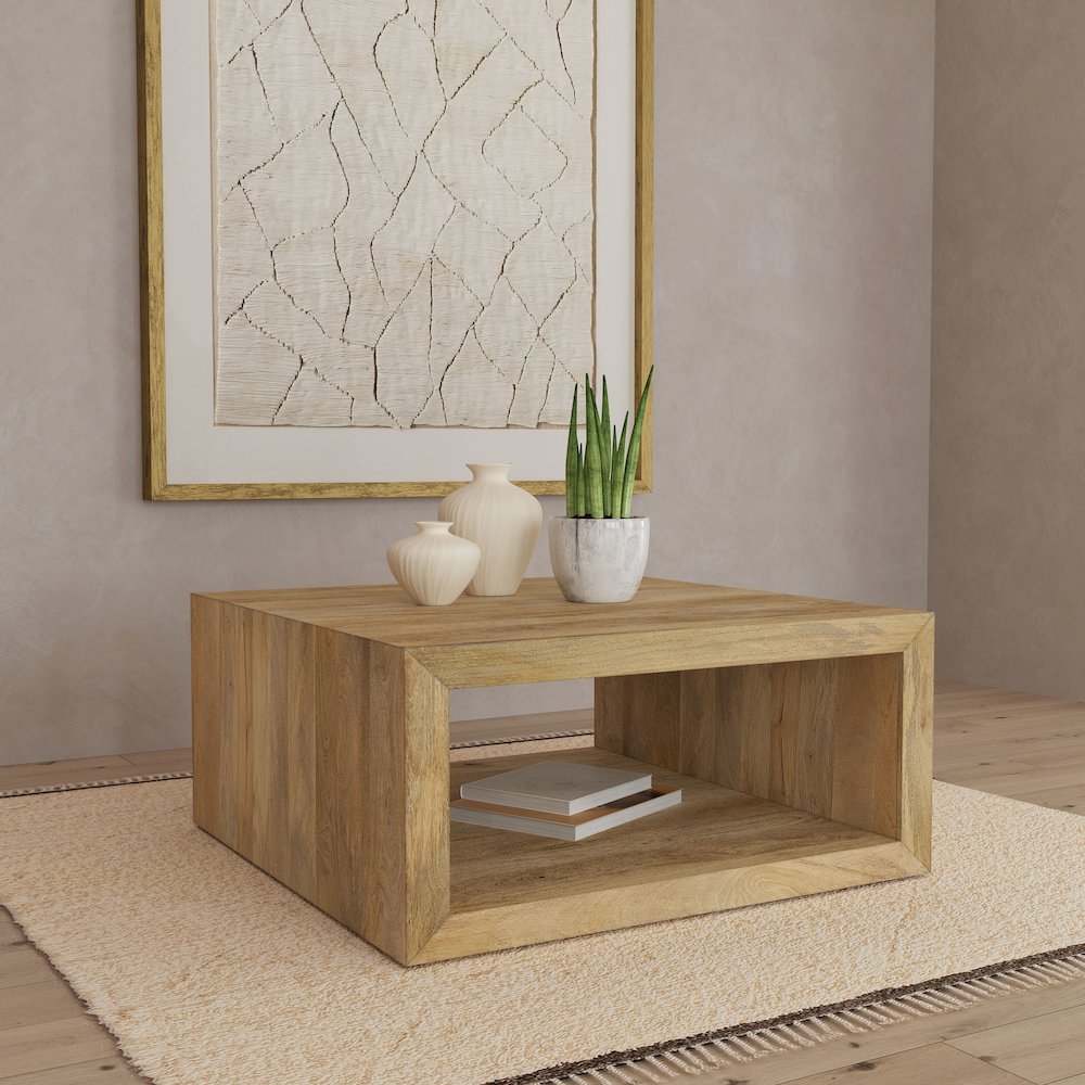 Benton Square Solid Mango Wood Coffee Table Natural. Picture 2