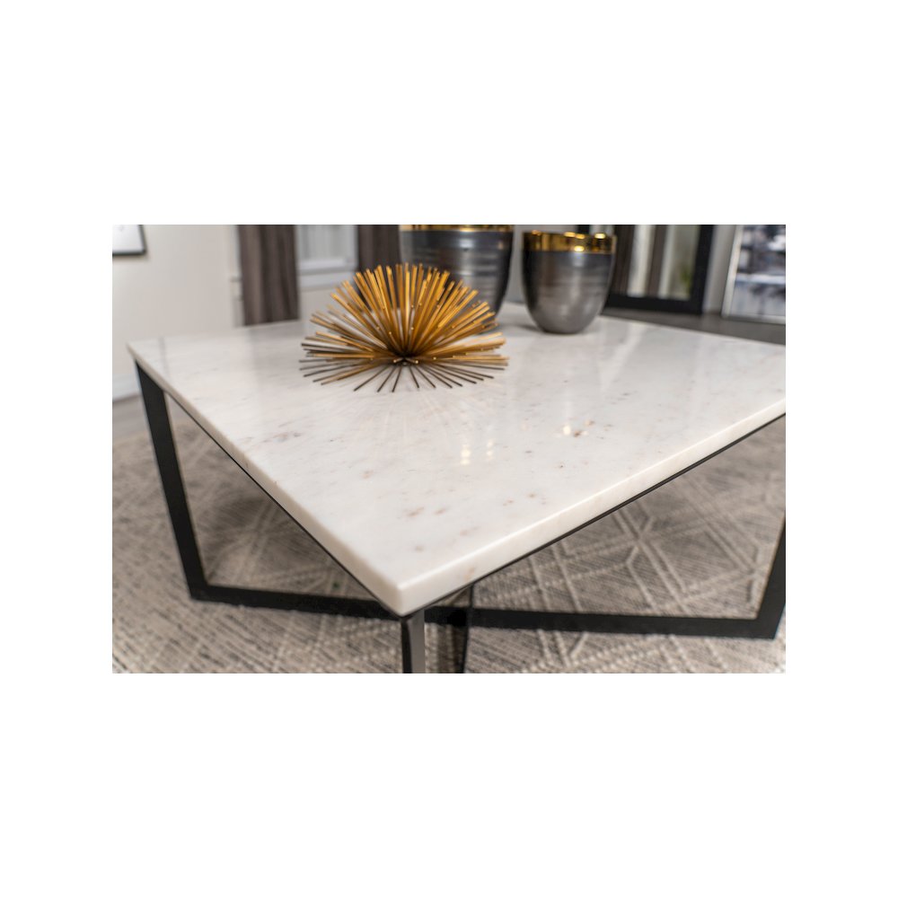 Tobin Square Marble Top Coffee Table White and Black. Picture 7