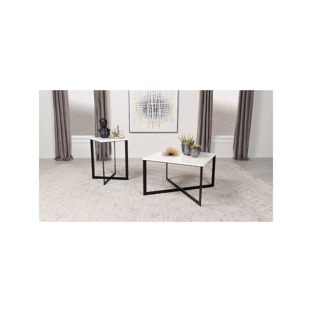 Tobin Square Marble Top Coffee Table White and Black. Picture 6