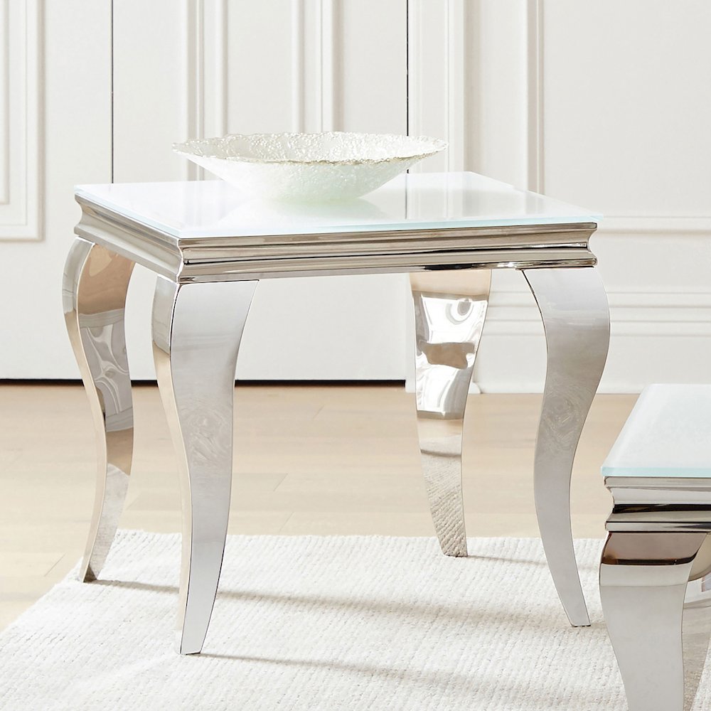 Carone Square End Table White and Chrome. Picture 3