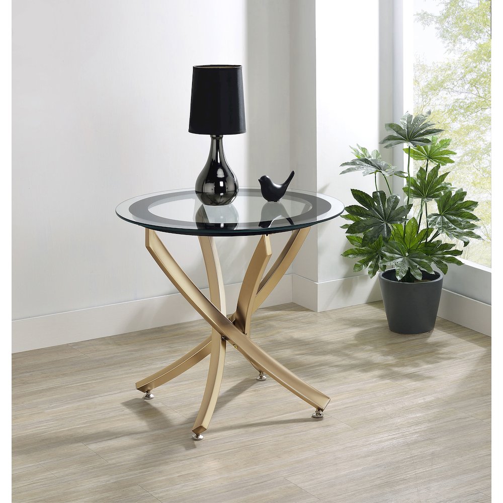 Brooke Round Glass Top Side End Table Metal Base Brass. Picture 4