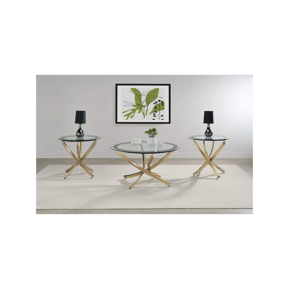 Brooke Round Glass Top Side End Table Metal Base Brass. Picture 6