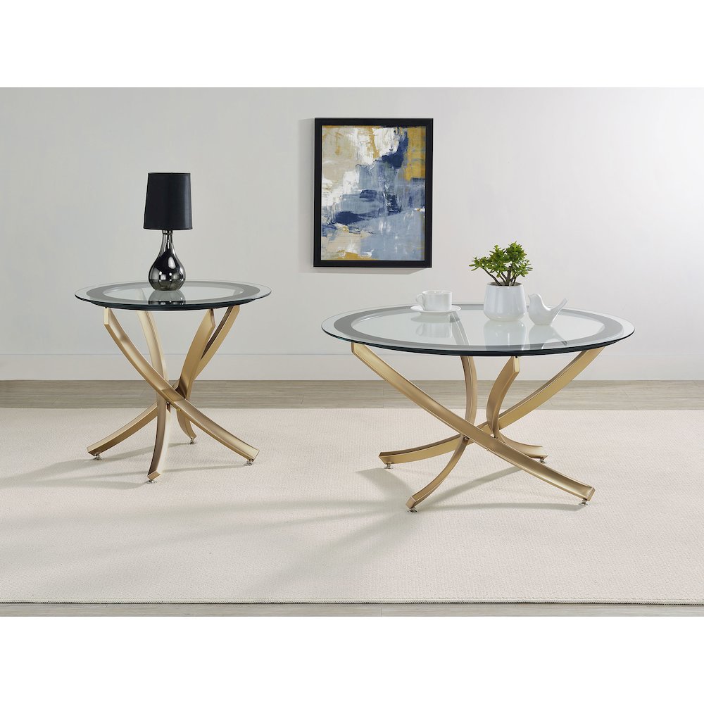 Brooke 2-piece Round Glass Top Coffee Table Set Brass. Picture 5