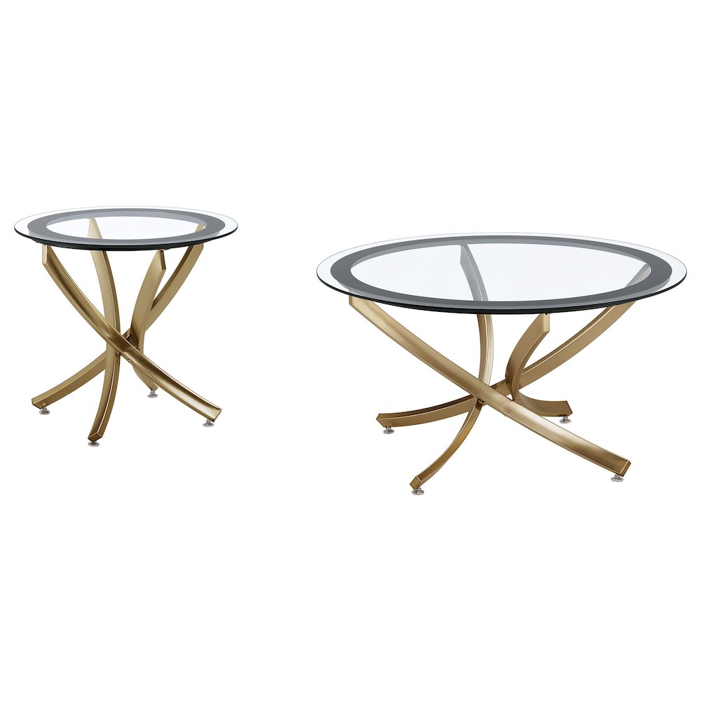Brooke 2-piece Round Glass Top Coffee Table Set Brass. Picture 1