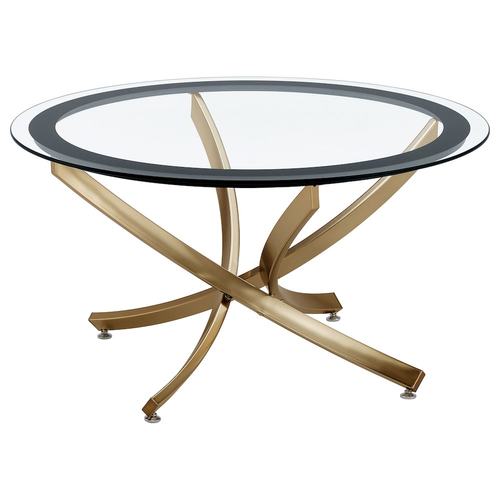 Brooke 2-piece Round Glass Top Coffee Table Set Brass. Picture 4