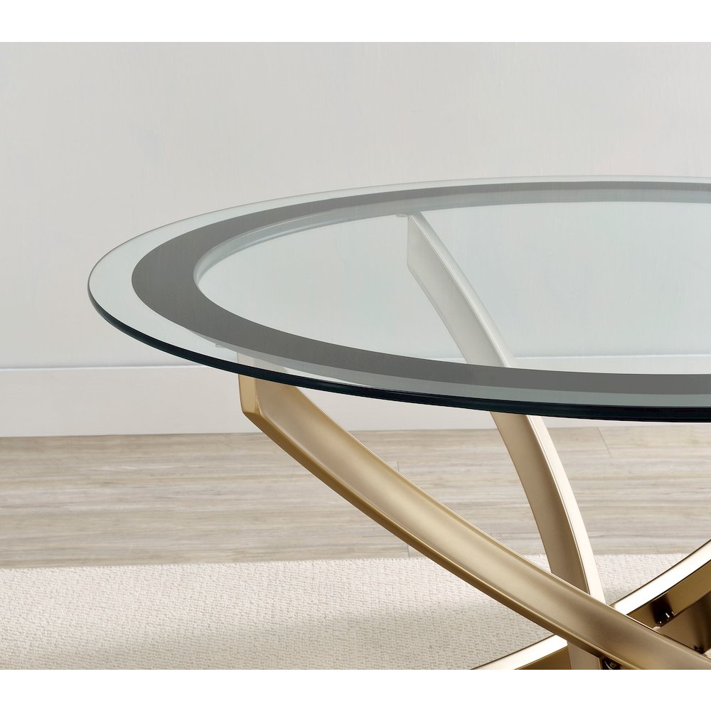Brooke 2-piece Round Glass Top Coffee Table Set Brass. Picture 7